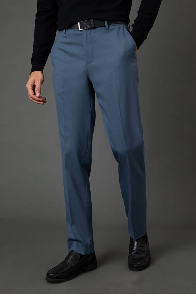 Burton Burton Men's Airforce Wool Blend Stretch Slim Fit Suit Trousers in Blue - 2