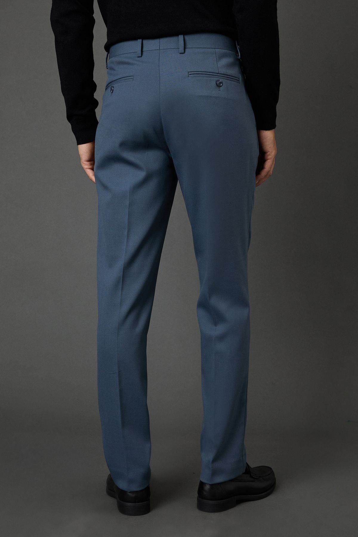 Burton Burton Men's Airforce Wool Blend Stretch Slim Fit Suit Trousers in Blue - 3