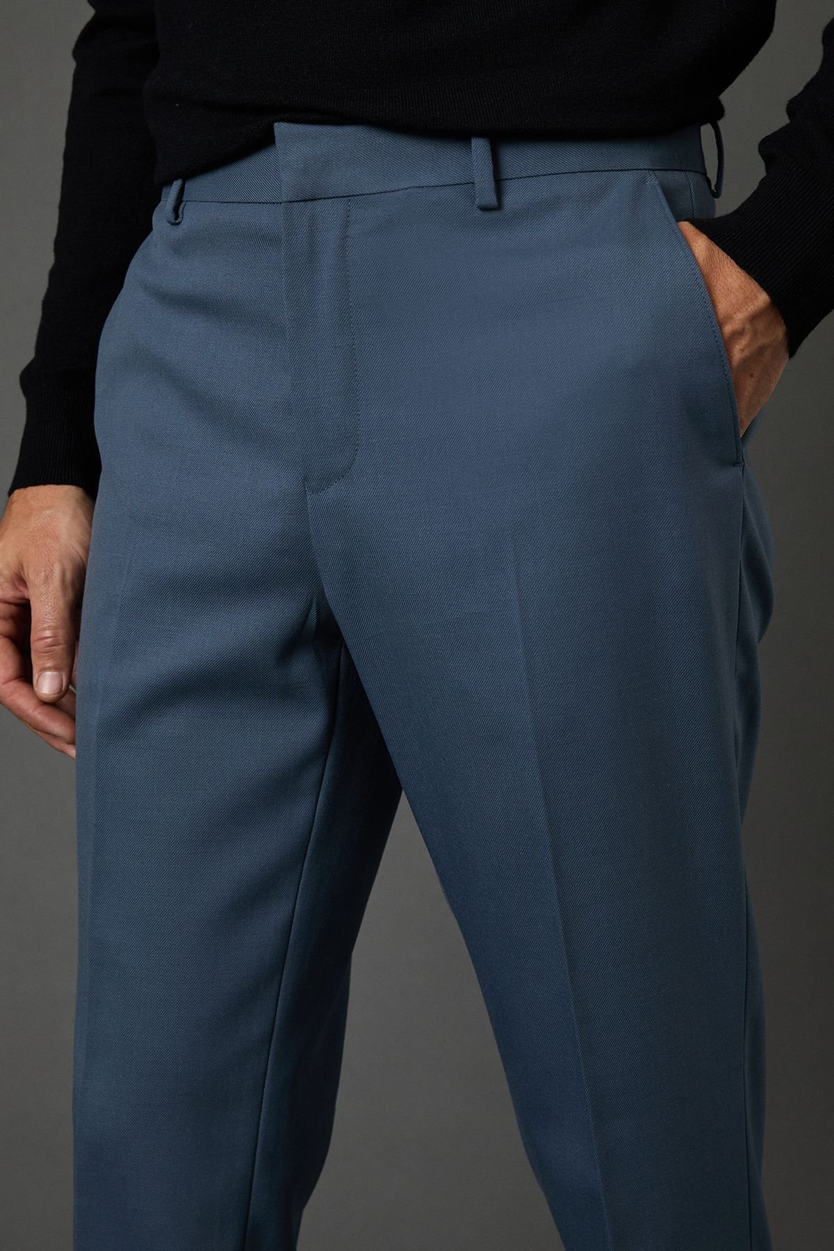 Burton Burton Men's Airforce Wool Blend Stretch Slim Fit Suit Trousers in Blue - 4