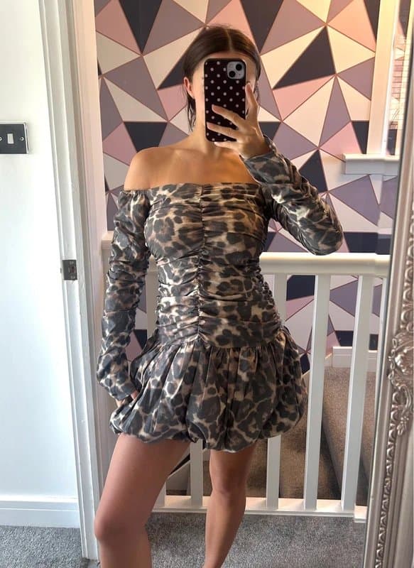 ASOS ASOS leopard off shoulder ruffle dress