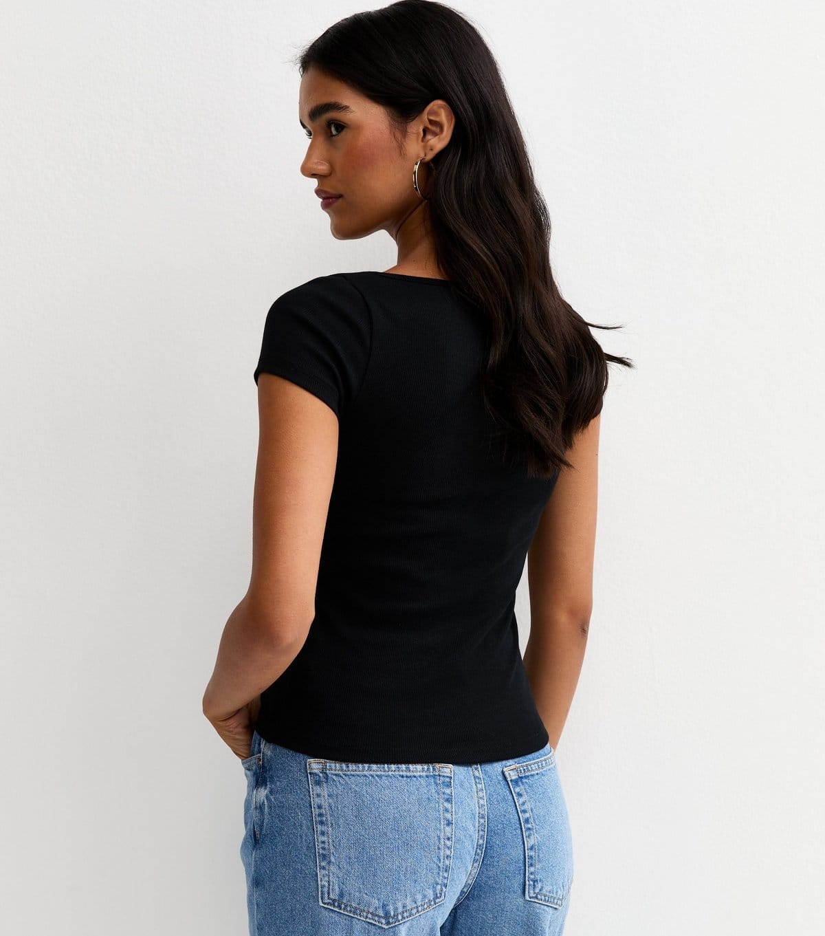 New Look Women's Black Square Neck Button Through T-Shirt New Look - 4