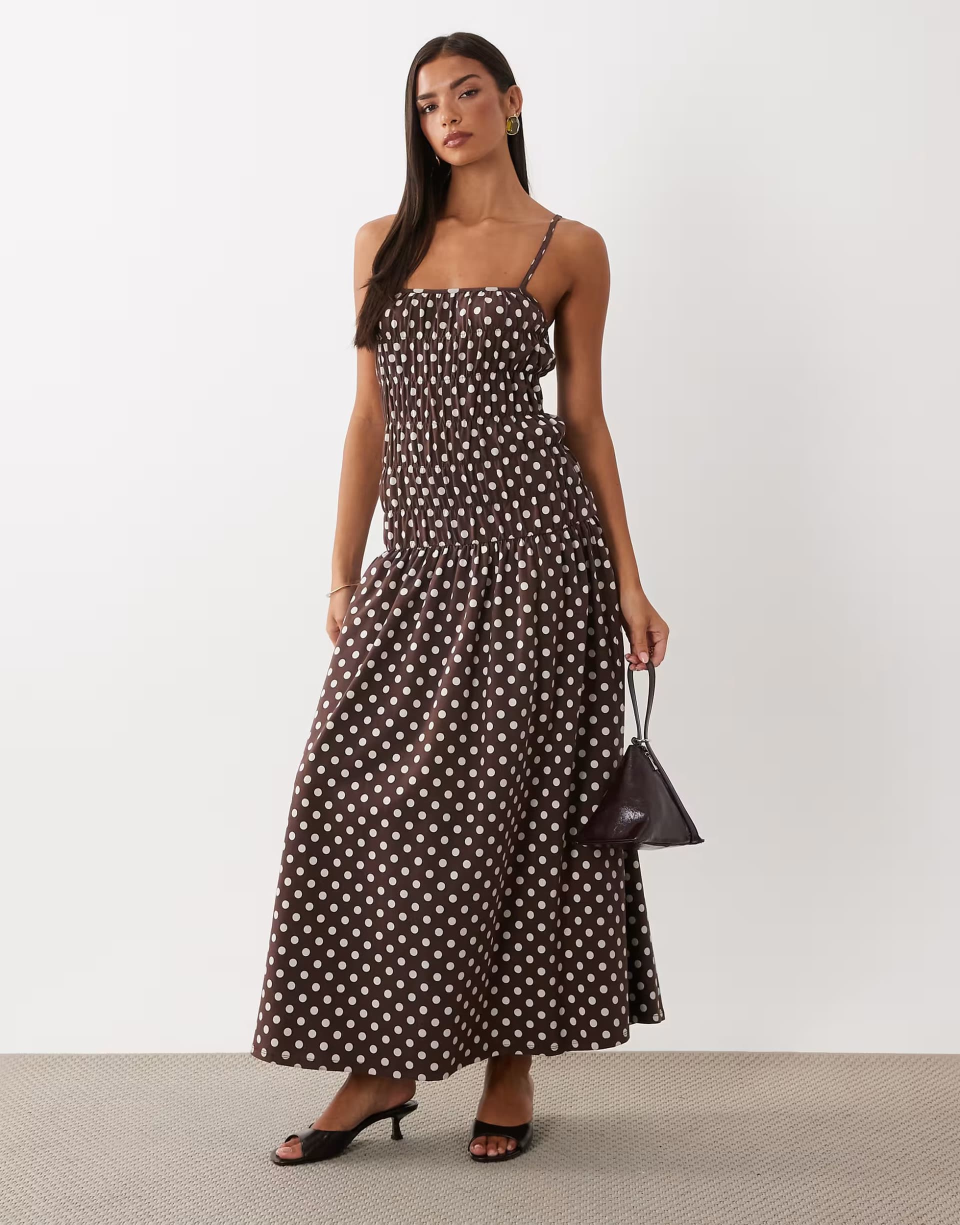 ASOS ASOS DESIGN ruched waist maxi dress in brown spot