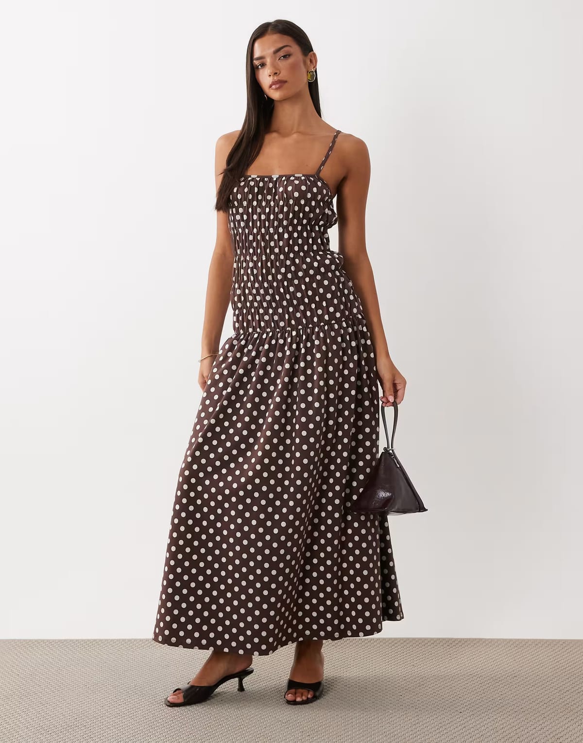 ASOS ASOS DESIGN ruched waist maxi dress in brown spot - 1