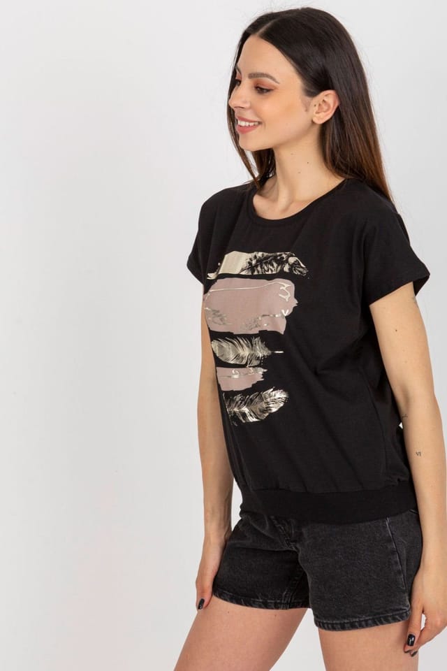 Love Lace Love Lace Women's Paris Cotton Short Sleeve Blouse Print in Black - 3
