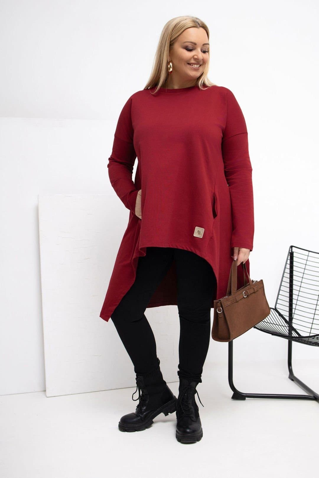 Love Lace Love Lace Women's Plus Size Asymmetrical Tunic with Pockets in Red