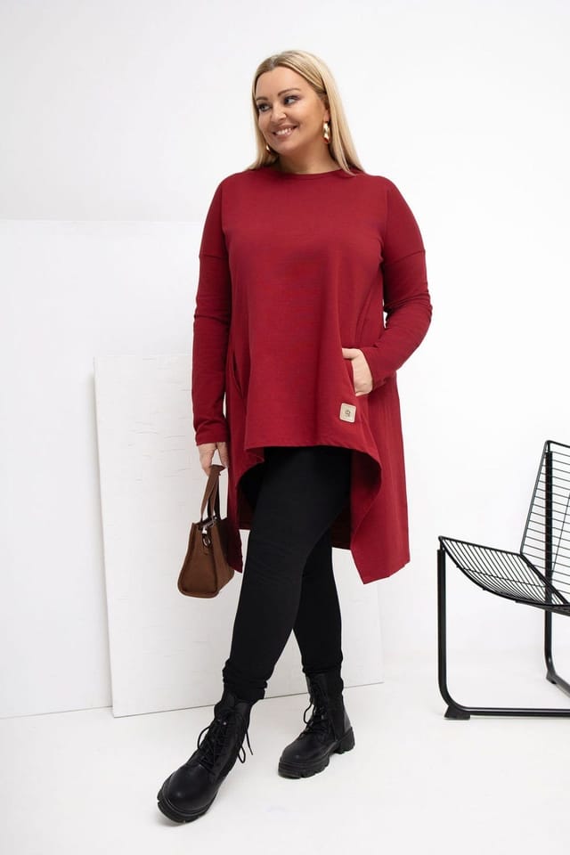 Love Lace Love Lace Women's Plus Size Asymmetrical Tunic with Pockets in Red - 2