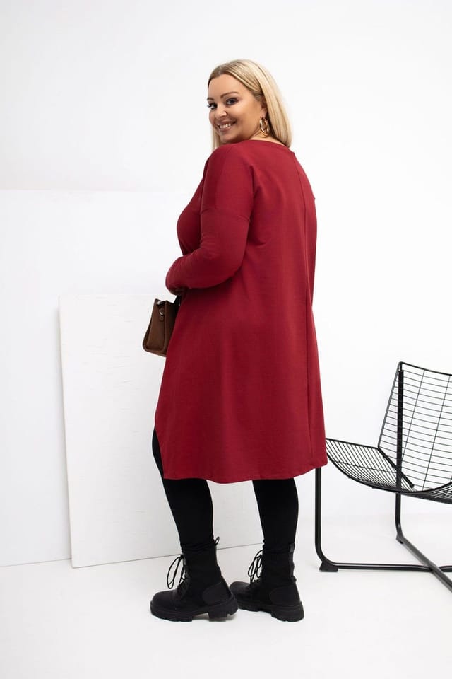 Love Lace Love Lace Women's Plus Size Asymmetrical Tunic with Pockets in Red - 3