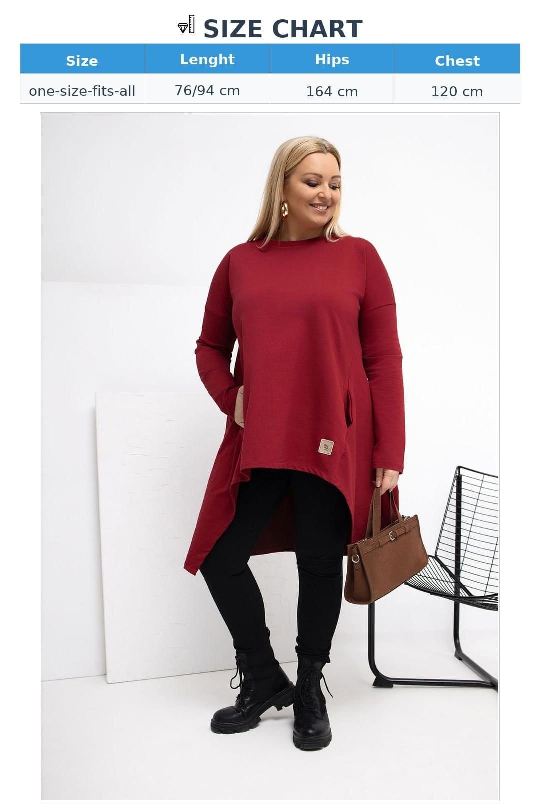 Love Lace Love Lace Women's Plus Size Asymmetrical Tunic with Pockets in Red - 4