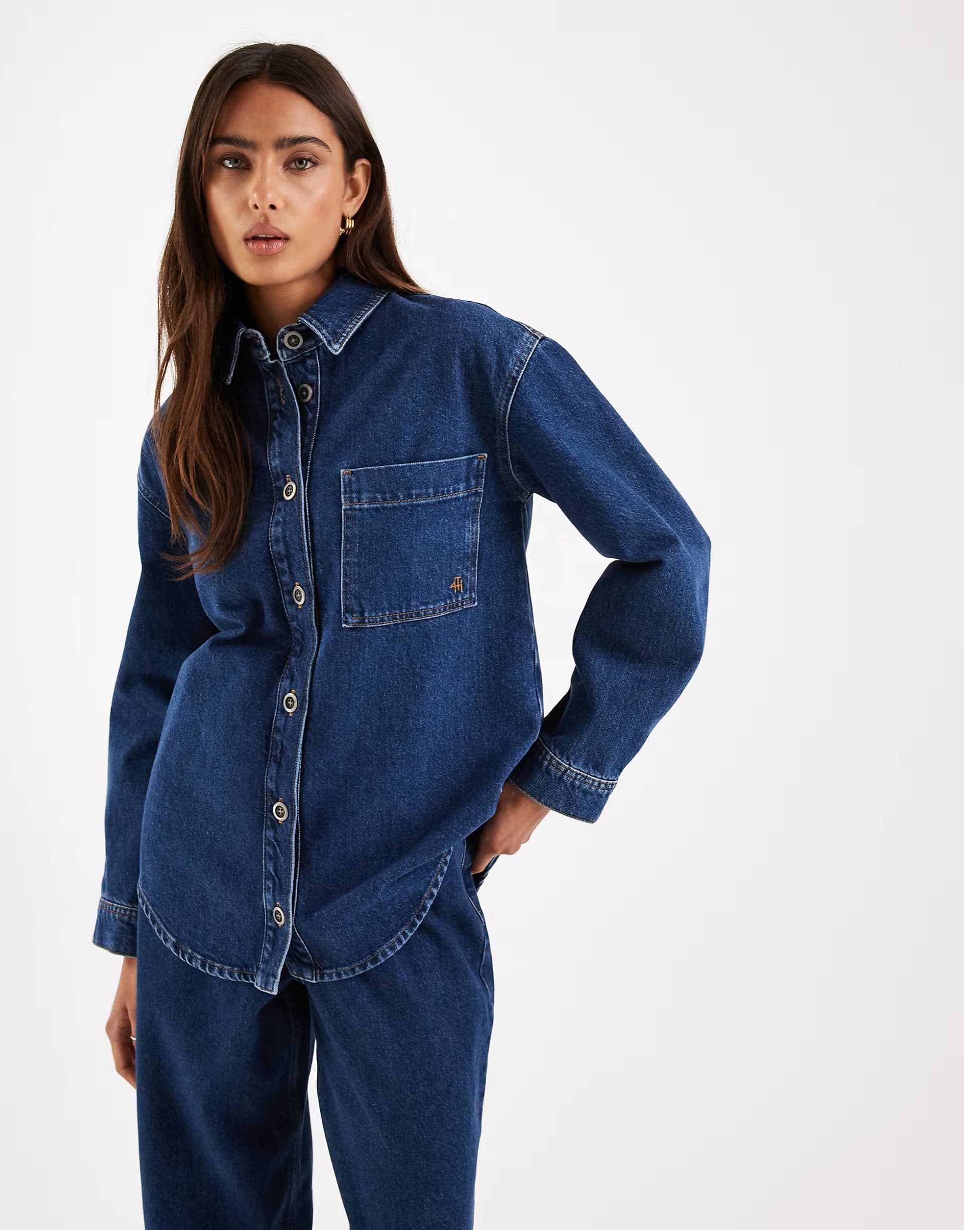 ASOS 4th & Reckless button through structured denim shirt co-ord in dark wash