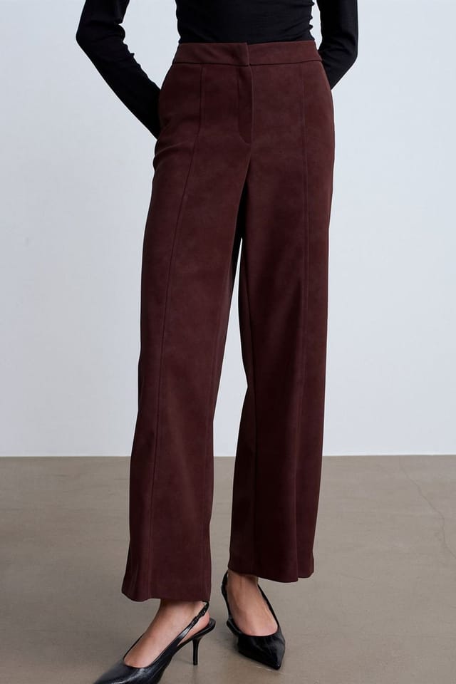 Dilvin Dilvin Women's High-Waist Wide-Leg Faux Suede Trousers in Dark Brown - 2