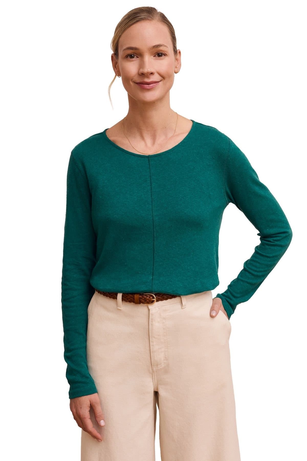 Celtic & Co Celtic & Co Women's Linen Blend Long Sleeve T-Shirt in Bottle Green