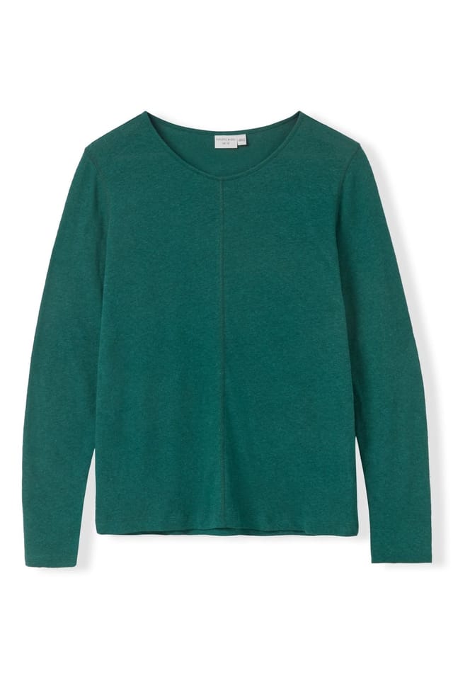 Celtic & Co Celtic & Co Women's Linen Blend Long Sleeve T-Shirt in Bottle Green - 2