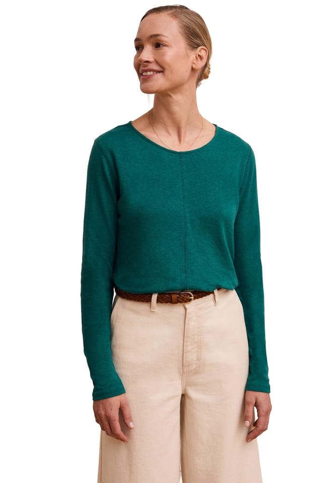Celtic & Co Celtic & Co Women's Linen Blend Long Sleeve T-Shirt in Bottle Green - 3