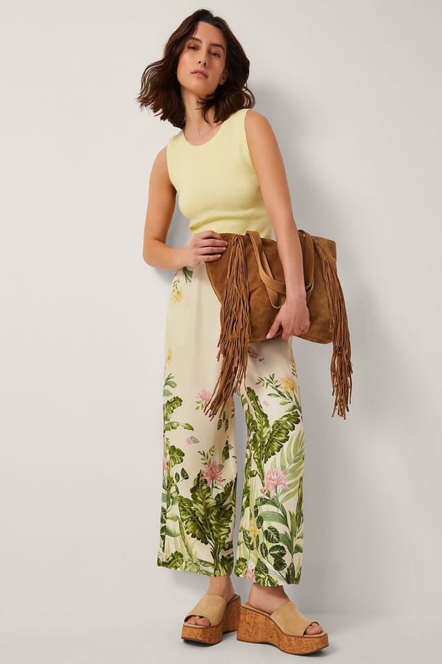 Monsoon Monsoon Women's Fleur Floral Wide Leg Trousers Cream - 3