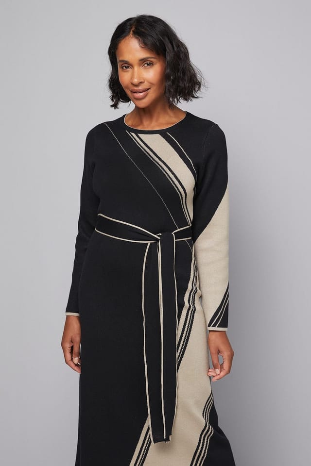 Wallis Wallis Women's Asymmetric Jacquard Knitted Dress in Black - 2