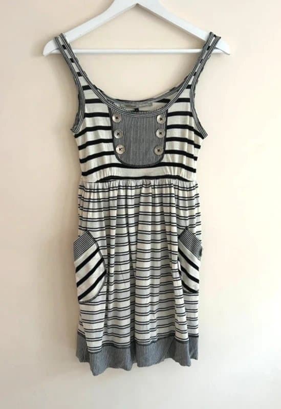 River Island 🖤 River Island Nautical Stripe Mini Dress Y2K Sailor Pocket Summer Dress UK 8 🖤