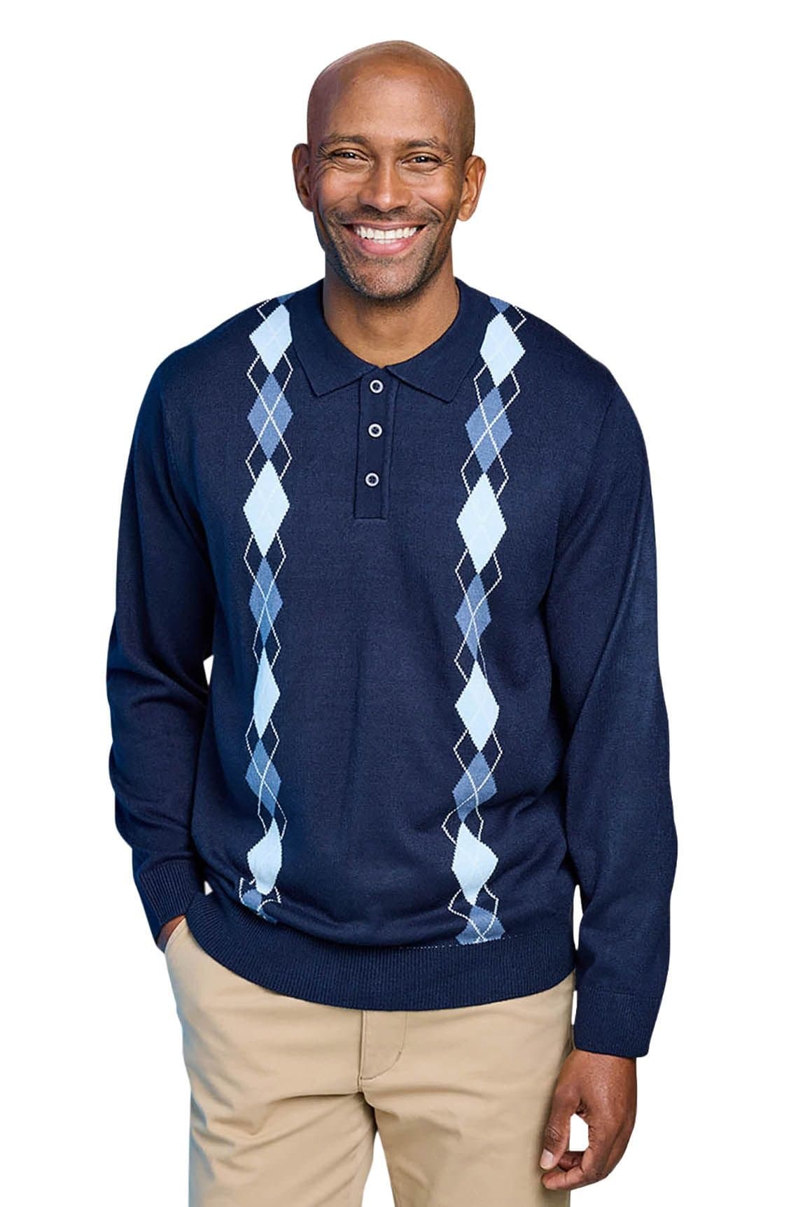 Tootal Tootal Men's Argyle Long Sleeve Knitted Collared Sweater, Classic Smart Casual in Navy