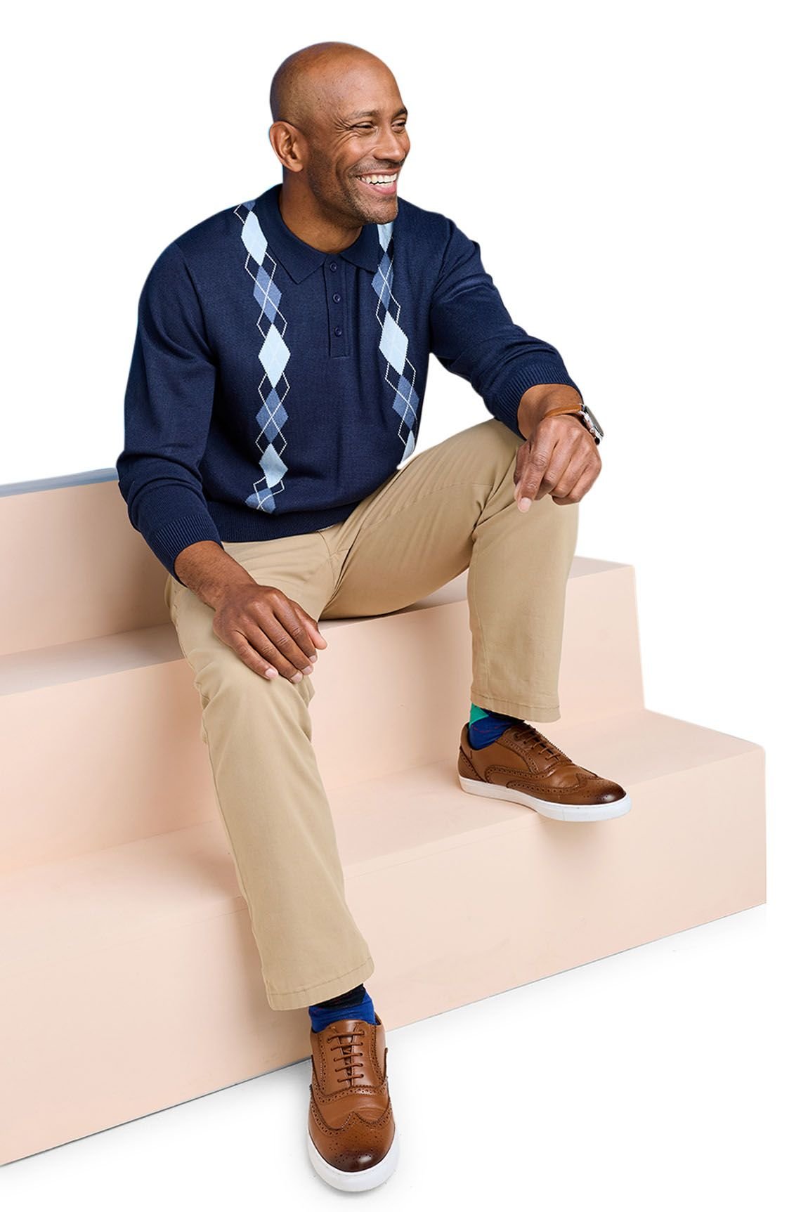 Tootal Tootal Men's Argyle Long Sleeve Knitted Collared Sweater, Classic Smart Casual in Navy - 3