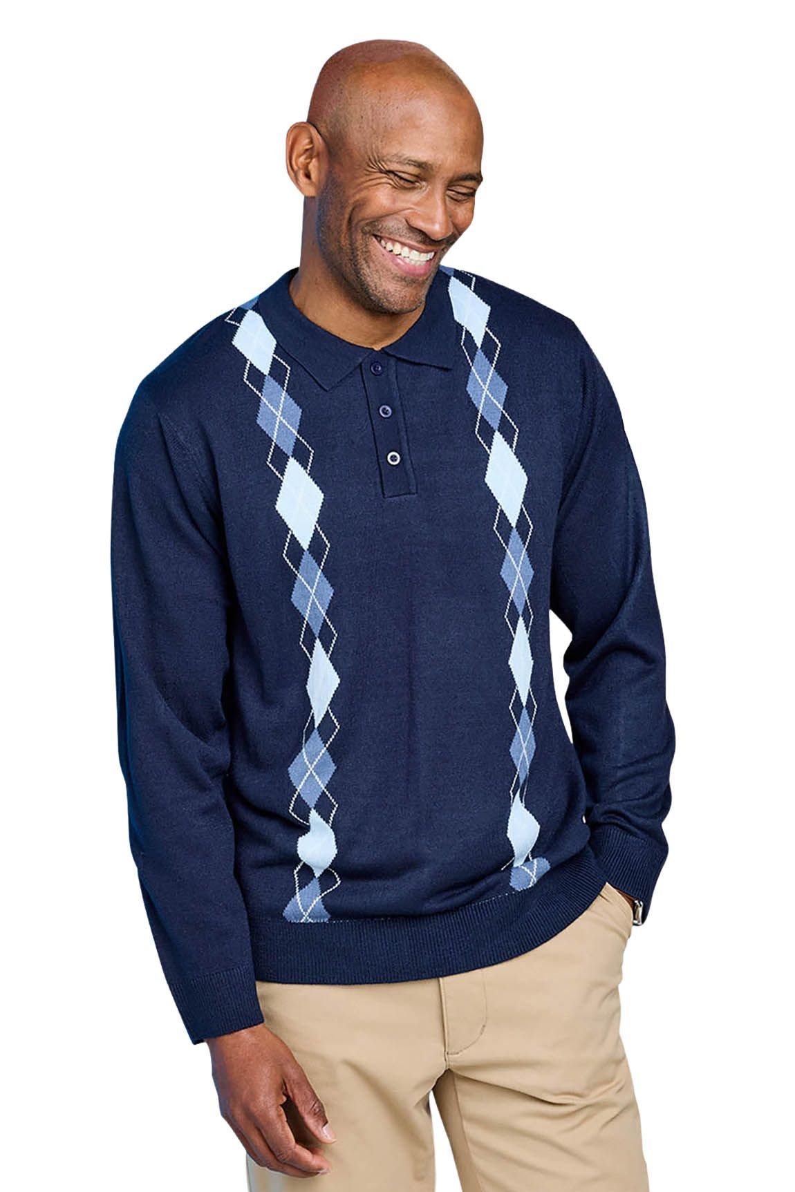 Tootal Tootal Men's Argyle Long Sleeve Knitted Collared Sweater, Classic Smart Casual in Navy - 4