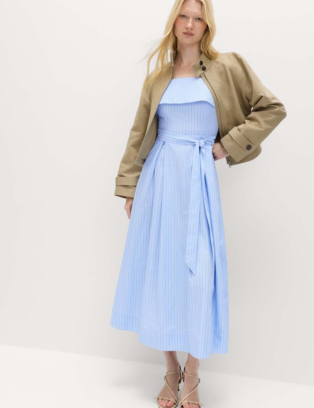 Marks & Spencer M&S Pure Cotton Striped Midi Cami Dress Blue Mix