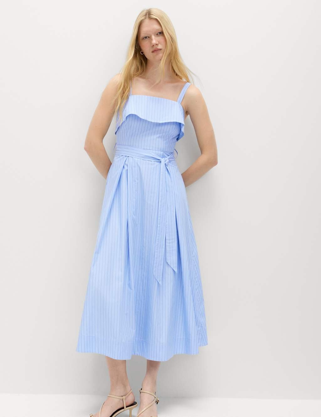 Marks & Spencer M&S Pure Cotton Striped Midi Cami Dress Blue Mix - 4