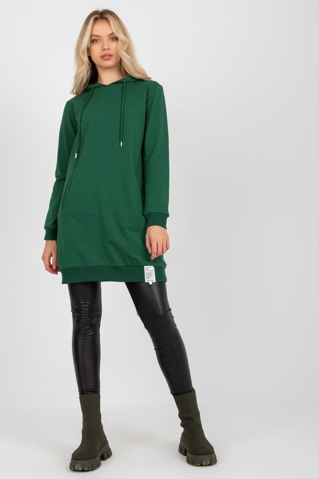 Love Lace Love Lace Women's Long Sleeve Hooded Sweat Dress with Pockets Style 173379 in Green - 1