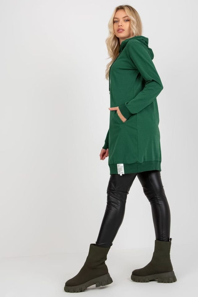 Love Lace Love Lace Women's Long Sleeve Hooded Sweat Dress with Pockets Style 173379 in Green - 3