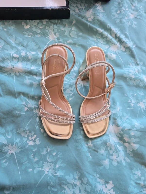 New Look Wide Fit Gold Diamanté Embellished Faux Leather Sandals