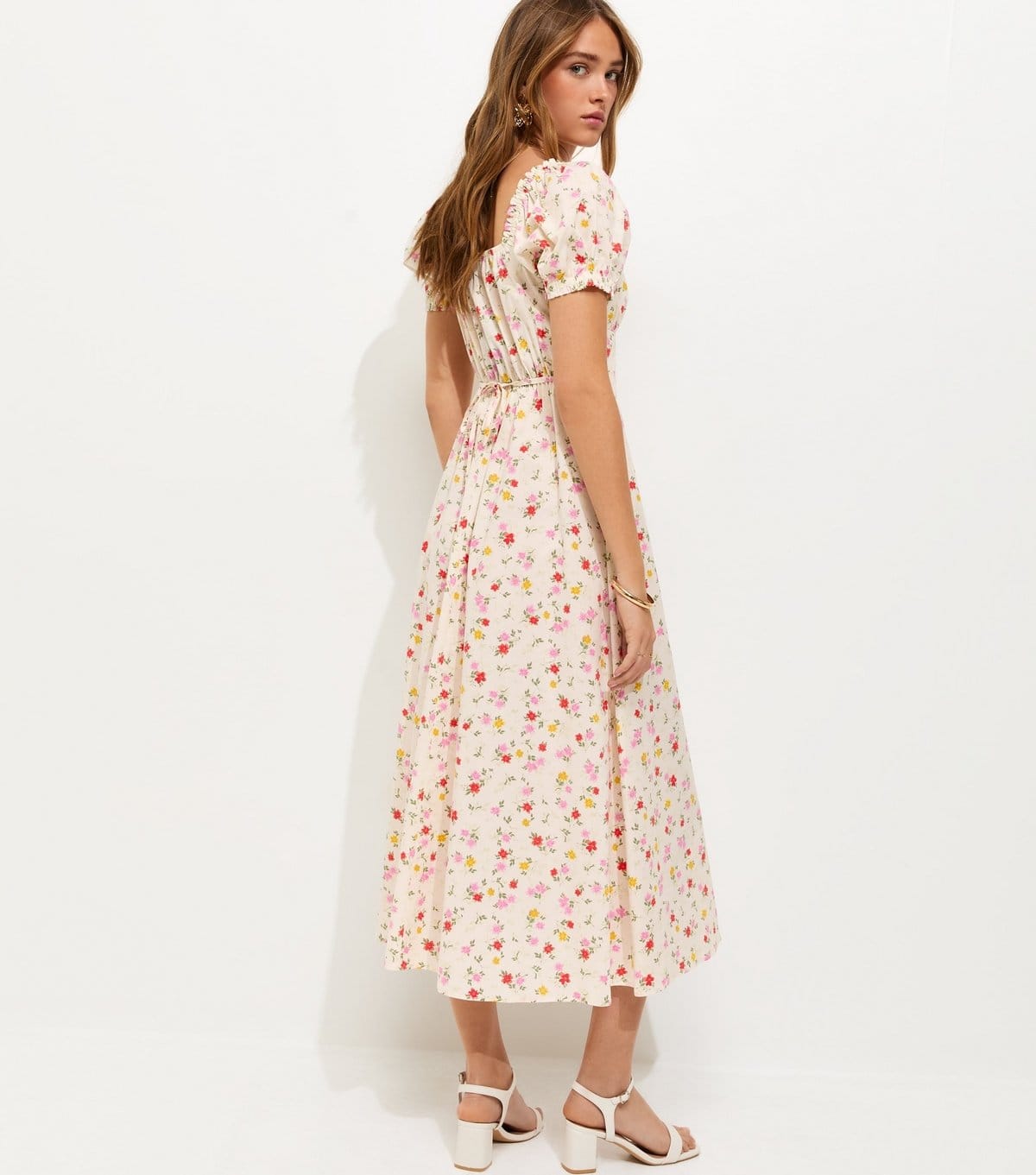 New Look Women's White Cotton Floral Ruched Midi Dress New Look - 4