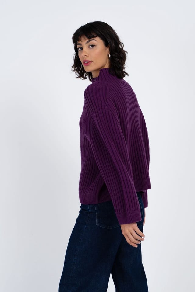 Kettlewell Kettlewell Women's Maeve Rib Knit Sweater in Grape - 3