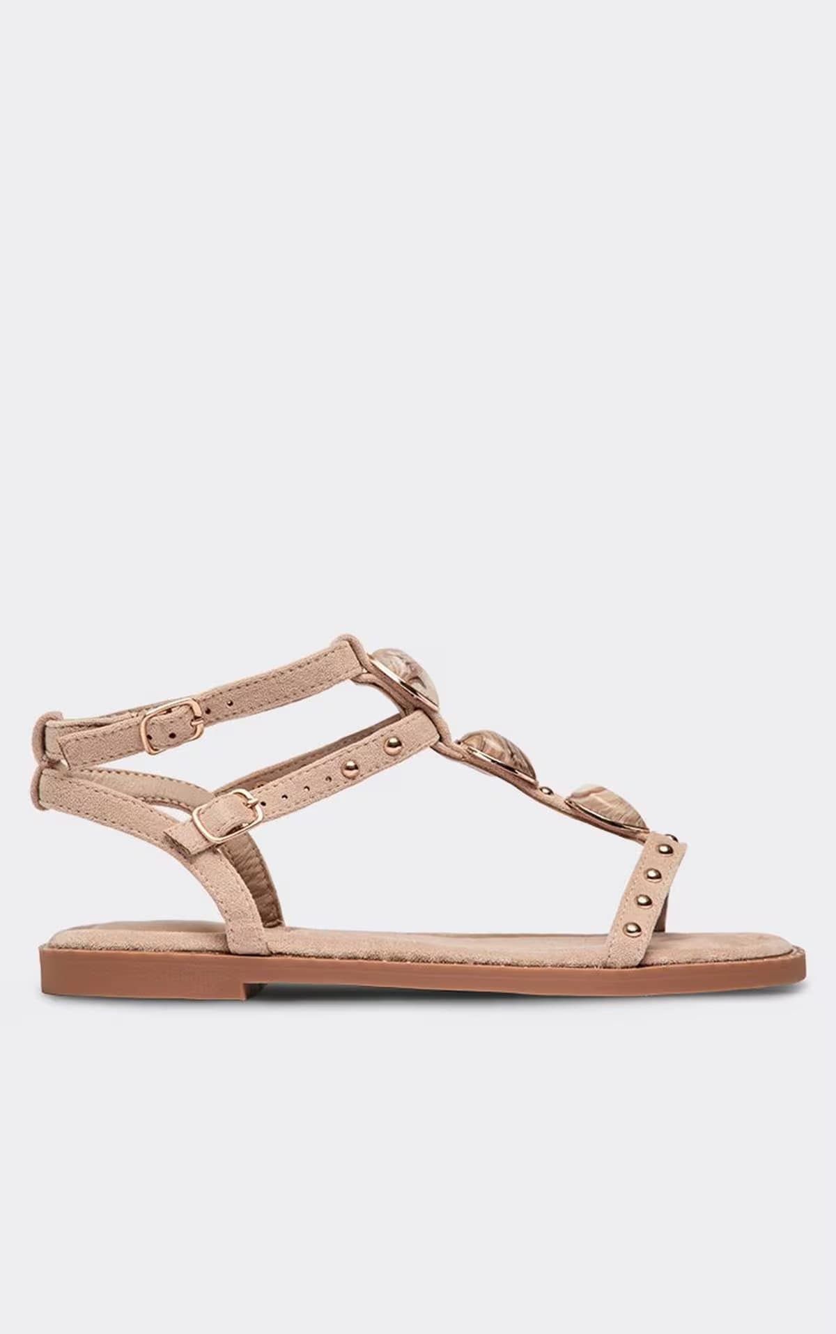 EGO Allira Studded Stone Detail Gladiator Strap Sandal In Beige Faux Suede, Women's Size UK 3
