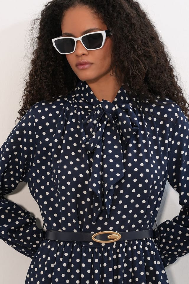 Big Dart Big Dart Women's Polka Dot Maxi Shirt Dress in Navy - 2