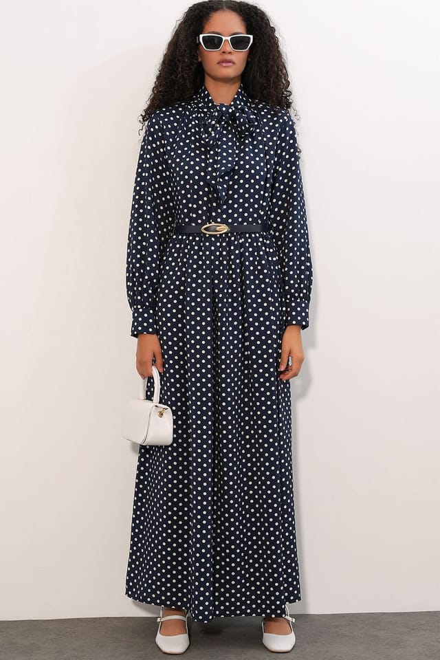 Big Dart Big Dart Women's Polka Dot Maxi Shirt Dress in Navy - 3