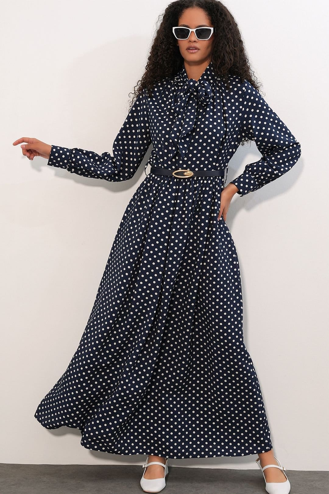 Big Dart Big Dart Women's Polka Dot Maxi Shirt Dress in Navy - 4