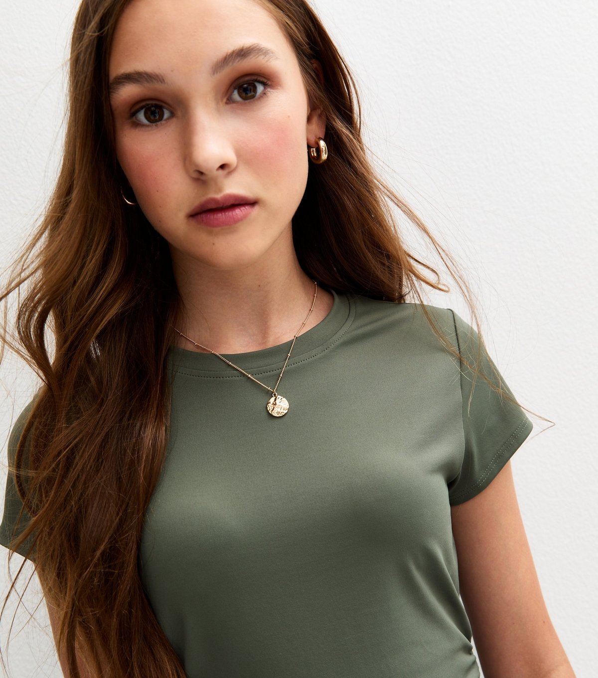 New Look Girls' Light Khaki Ruched Side Cap Sleeve T-Shirt New Look - 2