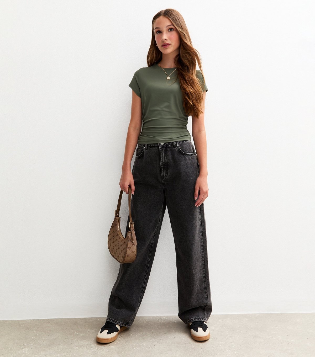 New Look Girls' Light Khaki Ruched Side Cap Sleeve T-Shirt New Look - 3