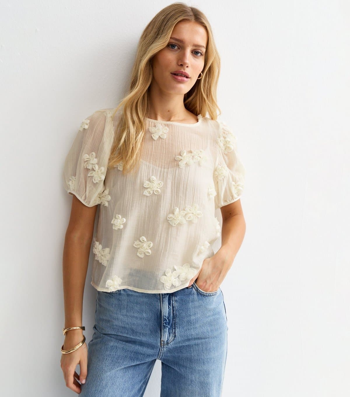 New Look New Look Cream Sheer Floral Blouse
