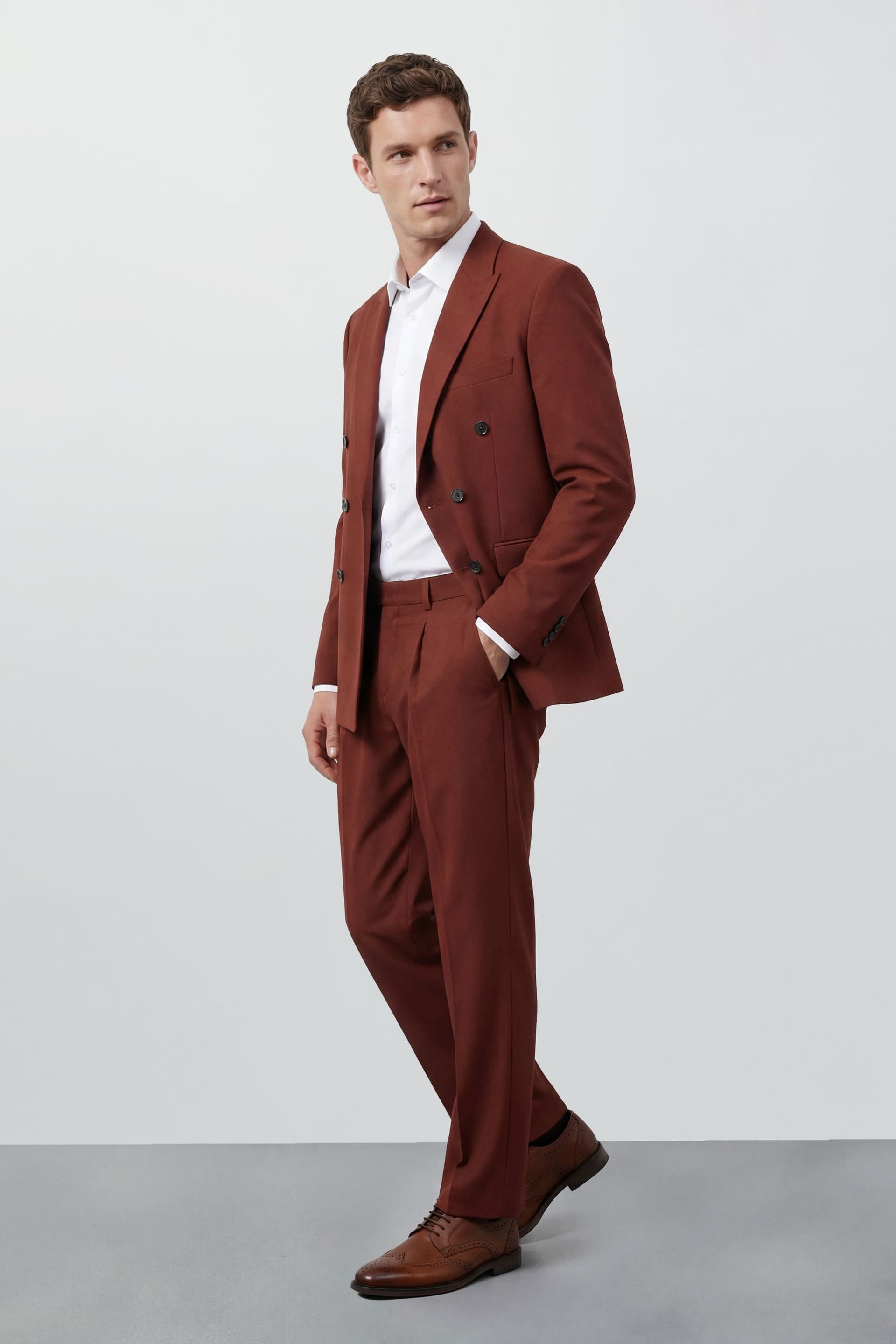 Burton Burton Men's Rust Pleated Relaxed Fit Suit Trouser