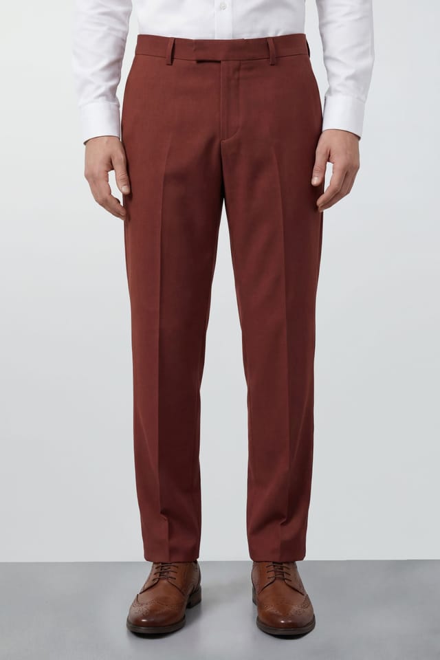 Burton Burton Men's Rust Pleated Relaxed Fit Suit Trouser - 2