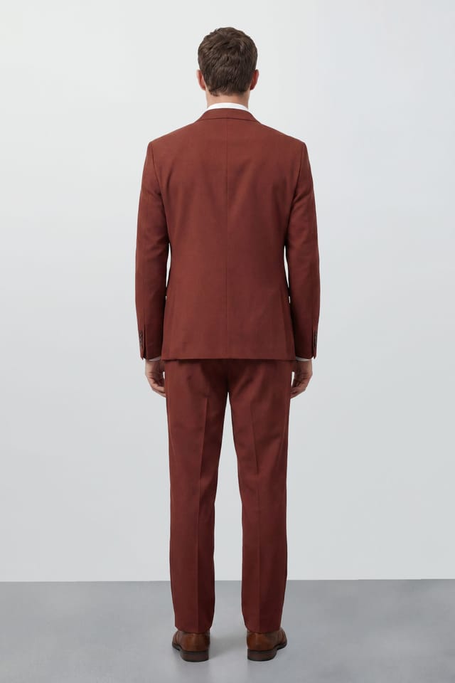 Burton Burton Men's Rust Pleated Relaxed Fit Suit Trouser - 3