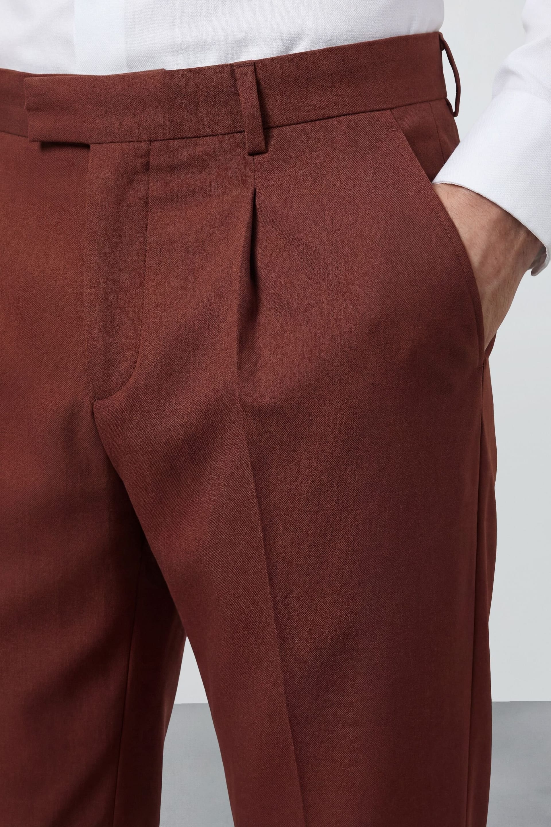Burton Burton Men's Rust Pleated Relaxed Fit Suit Trouser - 4