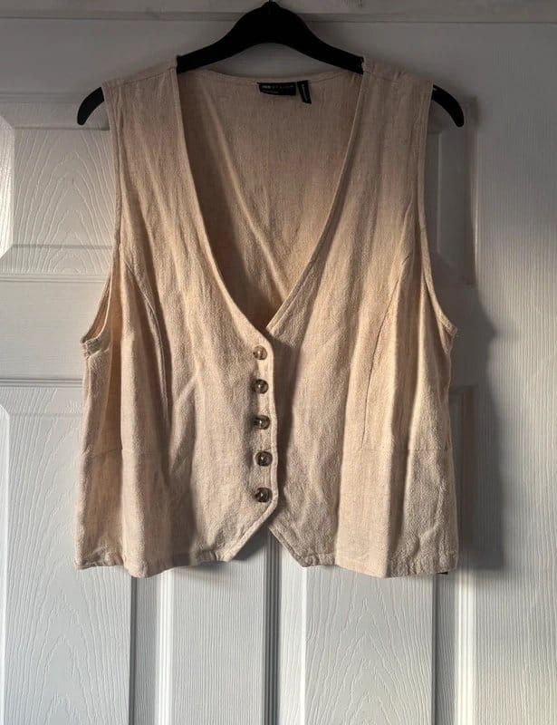 ASOS Beige Linen V-Neck Waistcoat
