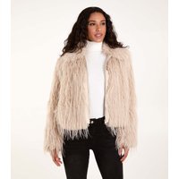 Blue Vanilla Women's Cream Textured Fur Coat Blue Vanilla New Look - 3