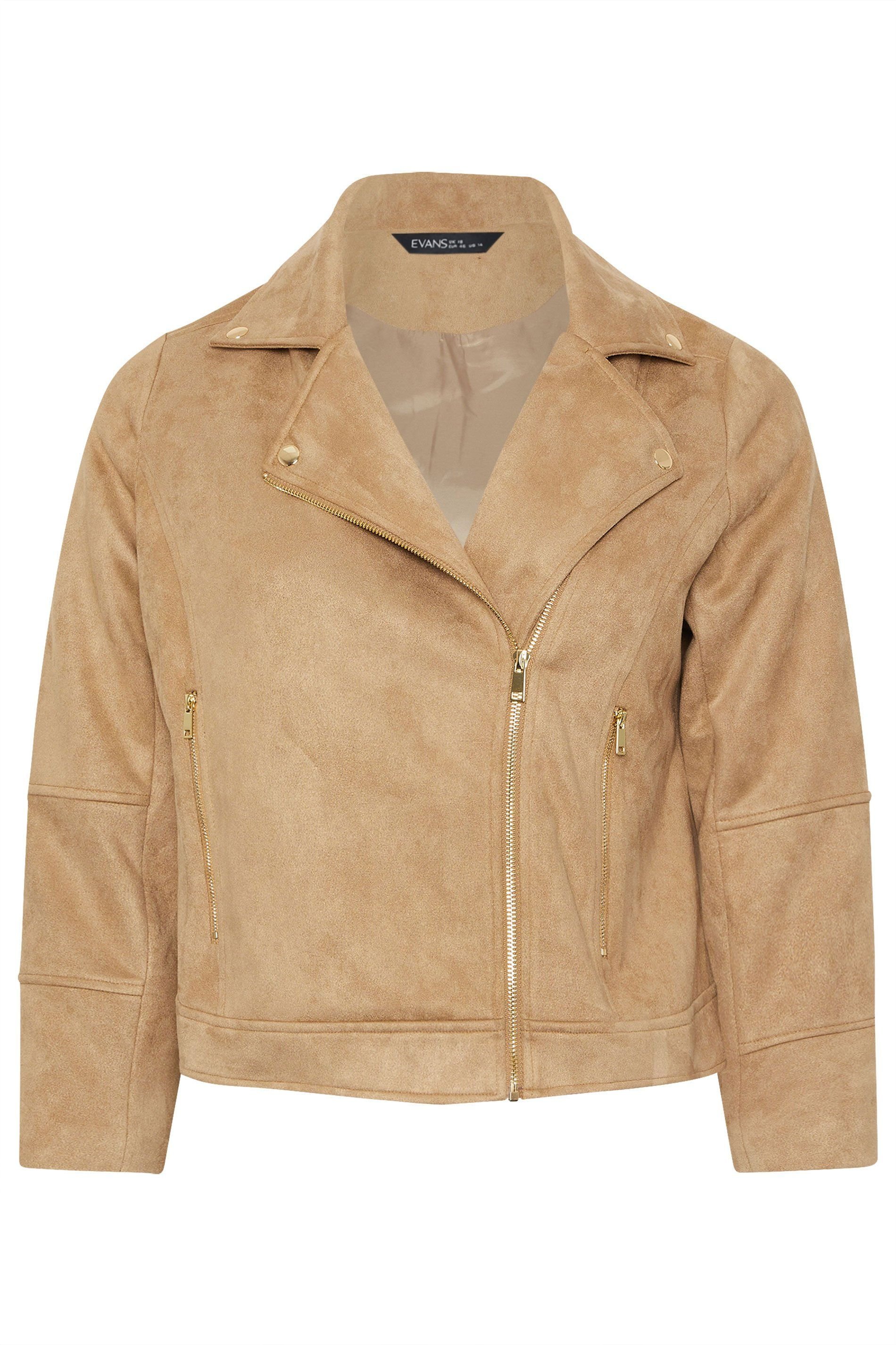 Evans Evans Women's Faux Suede Biker Jacket in Natural - 2