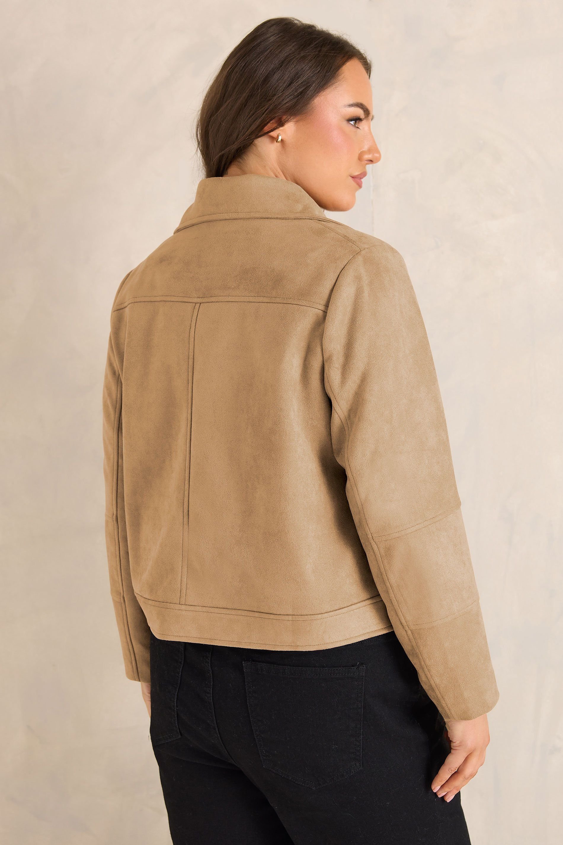Evans Evans Women's Faux Suede Biker Jacket in Natural - 4