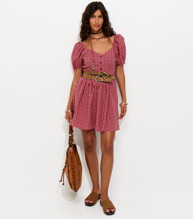 New Look Women's Pink Gingham Milkmaid Mini Dress New Look - 2