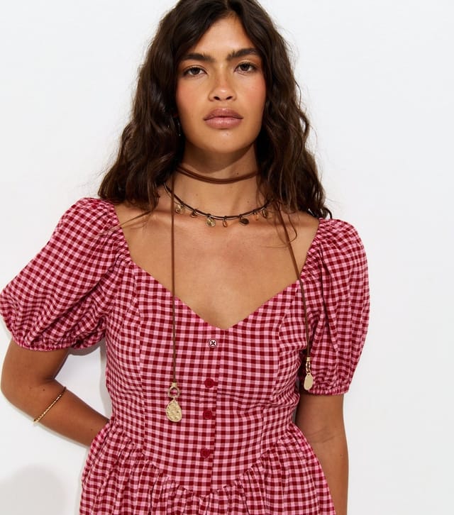 New Look Women's Pink Gingham Milkmaid Mini Dress New Look - 3