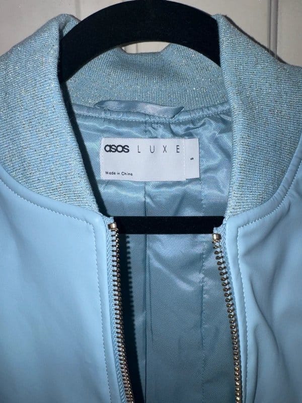 ASOS Luxe Light Blue Faux Leather Bomber Jacket