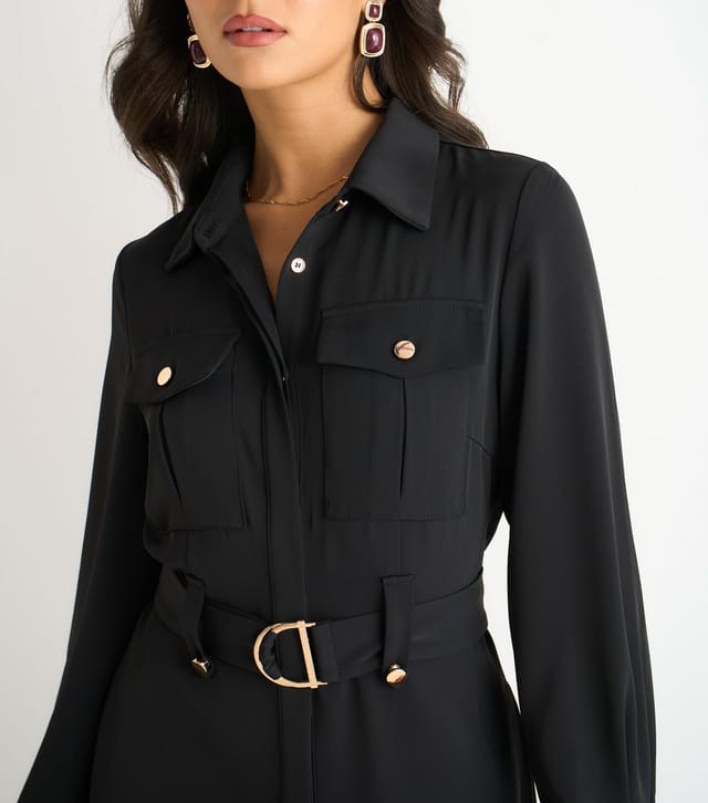 Gini London Women's Black Gold Button Shirt Dress Gini London New Look - 2