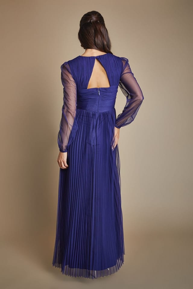 Oasis Oasis Women's Volume Sleeve V Neck Mesh Bridesmaid Maxi Dress in Midnight - 3
